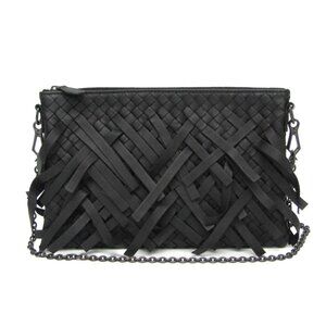 BOTTEGA VENETA Black Leather Intrecciato Shoulder Bag